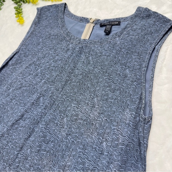 Eileen Fisher Sleeveless Patterned Midi Dress in Slate Blue Womens Large - Picture 3 of 12